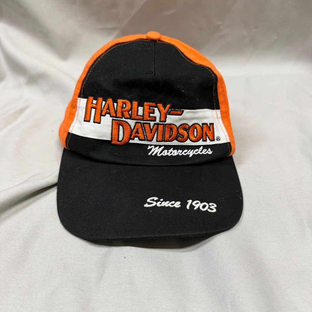 Harley-Davidson Kids Black Orange Embroidered Baseball Hat Cap Size 4-14 0280282